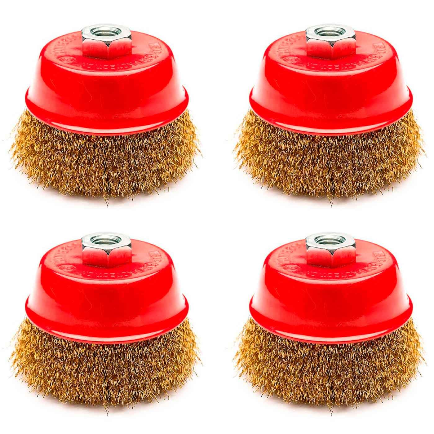 Tradineur – Pack of 4 Wire Brushes – Suitable for Angle Grinders – Steel Brush – Ideal for Removing Rust, Corrosions from Metal and Wood Surfaces – Ø 75 mm