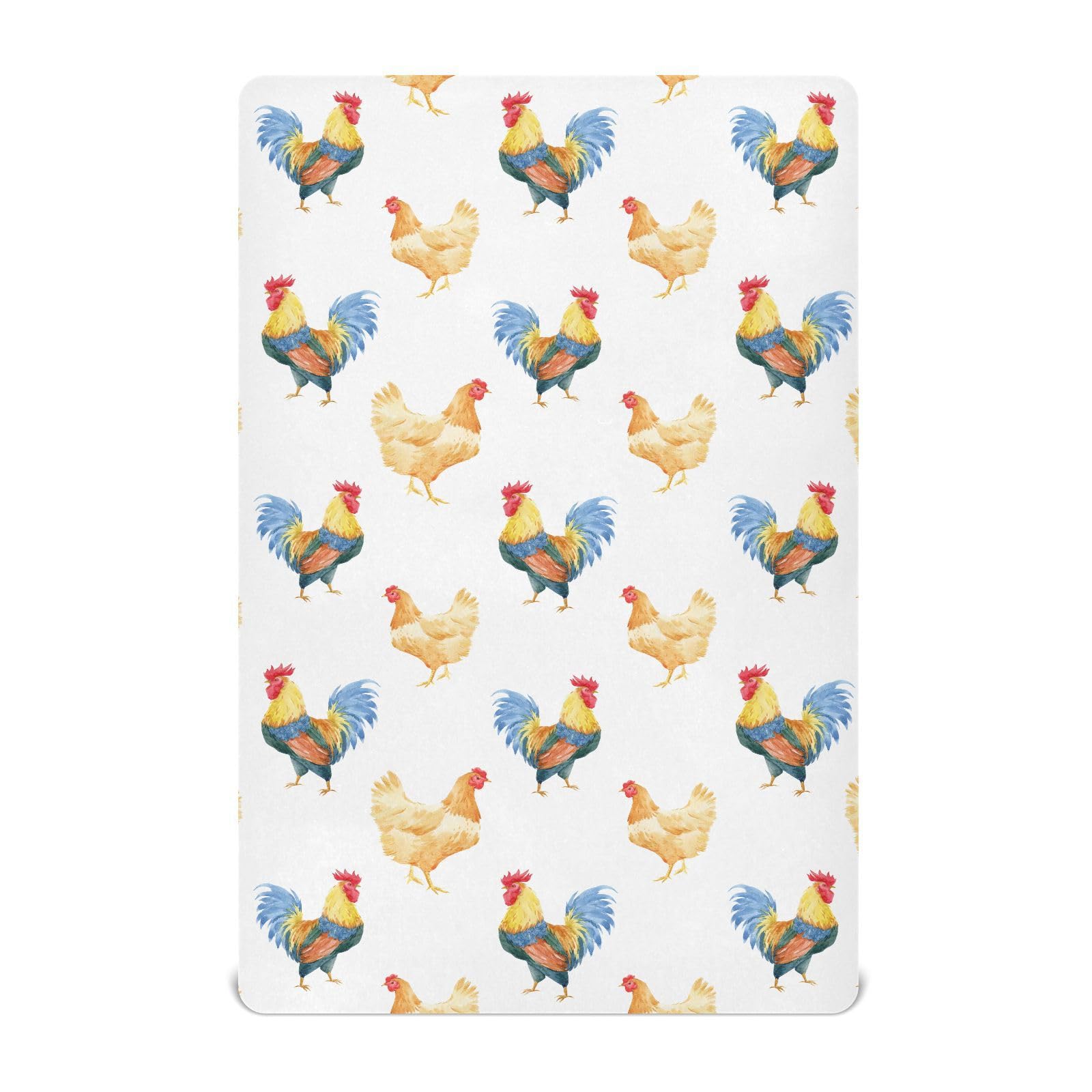 vvfelixl Crib Sheets for Boys Girl Chickens Rooster Breathable Mini Crib Mattress Sheets Fitted,Toddler Baby Sheets for Crib Mattress Soft &amp; Breathable 39 * 27 * 5In White