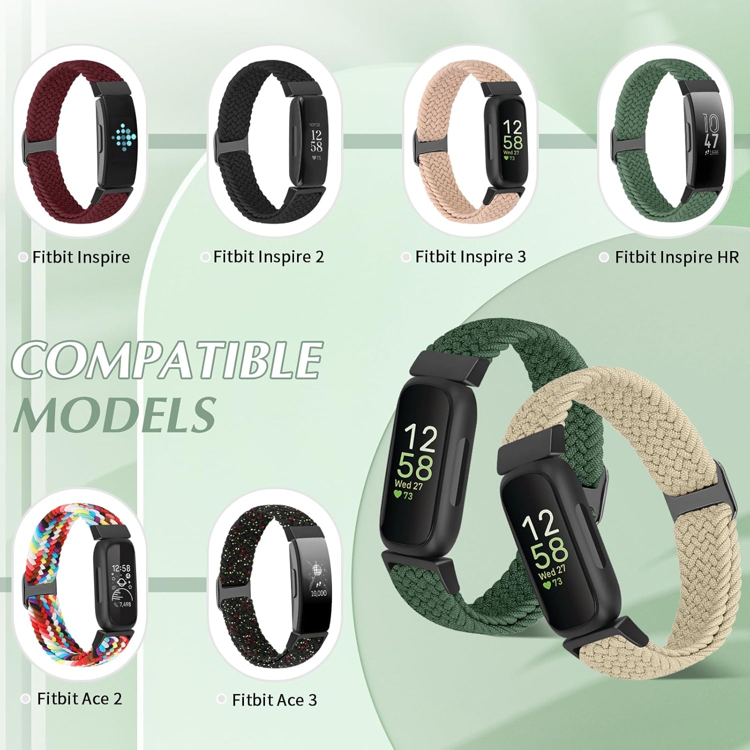 Braided Watch Bands Compatible with Fitbit Inspire 3/Inspire 2/Inspire/Inspire HR/Fitbit ace 3/Ace 2, Soft Adjustable Nylon Loop Elastic Strap Sport Replacement Wristbands for Women Men - Image 4