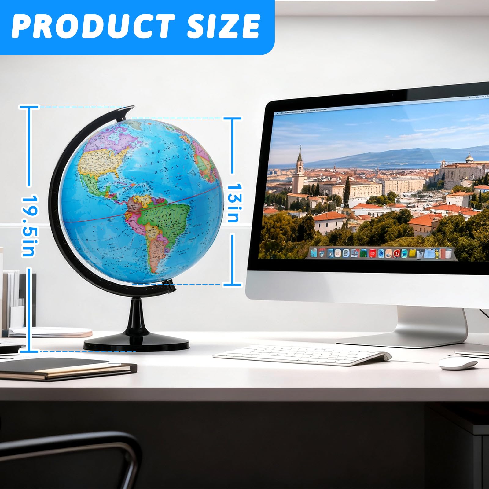 GOCHANGE Classroom Globes Elementary, 13in Large Globe More Detailed with Countries & Capitals & State Capitals, Political Teaching Tool for Adults & Children - No Assembly Required