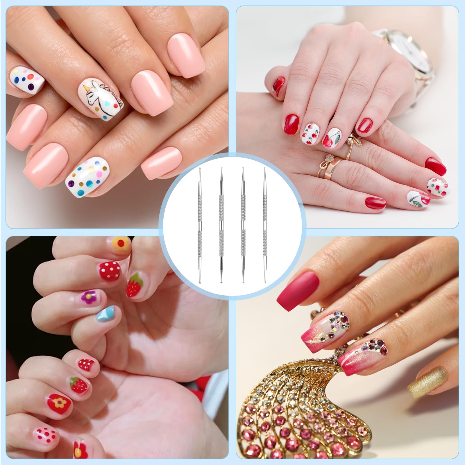 Tyqour Zestaw 4 sztuk pisaków w kropki, ze stali nierdzewnej, do malowania kropek, do manicure w kropki, wiele rozmiarów, do malowania paznokci