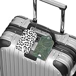 2 Pack PU Leather Luggage Tags for Suitcase, Travel Cruise Luggage Tag with Privacy Flap, Name ID Label and Metal Loop for Women Men Baggage Handbag School Bag Backpack, Leopard Leaves