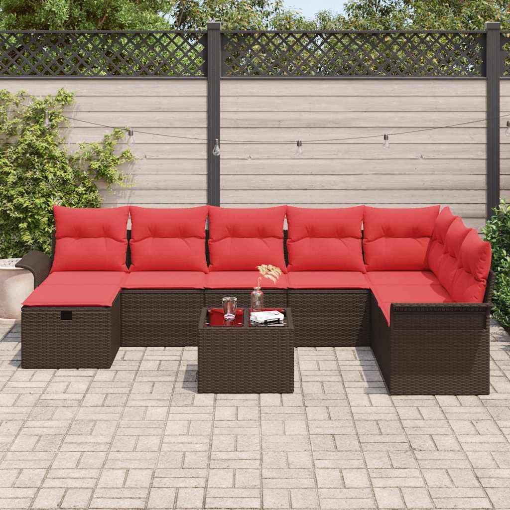 Juego de muebles de jardín modulares de ratán sintético de 9 piezas, sofá de jardín con cojín y espacio de almacenamiento, moderno conjunto de asientos para terraza