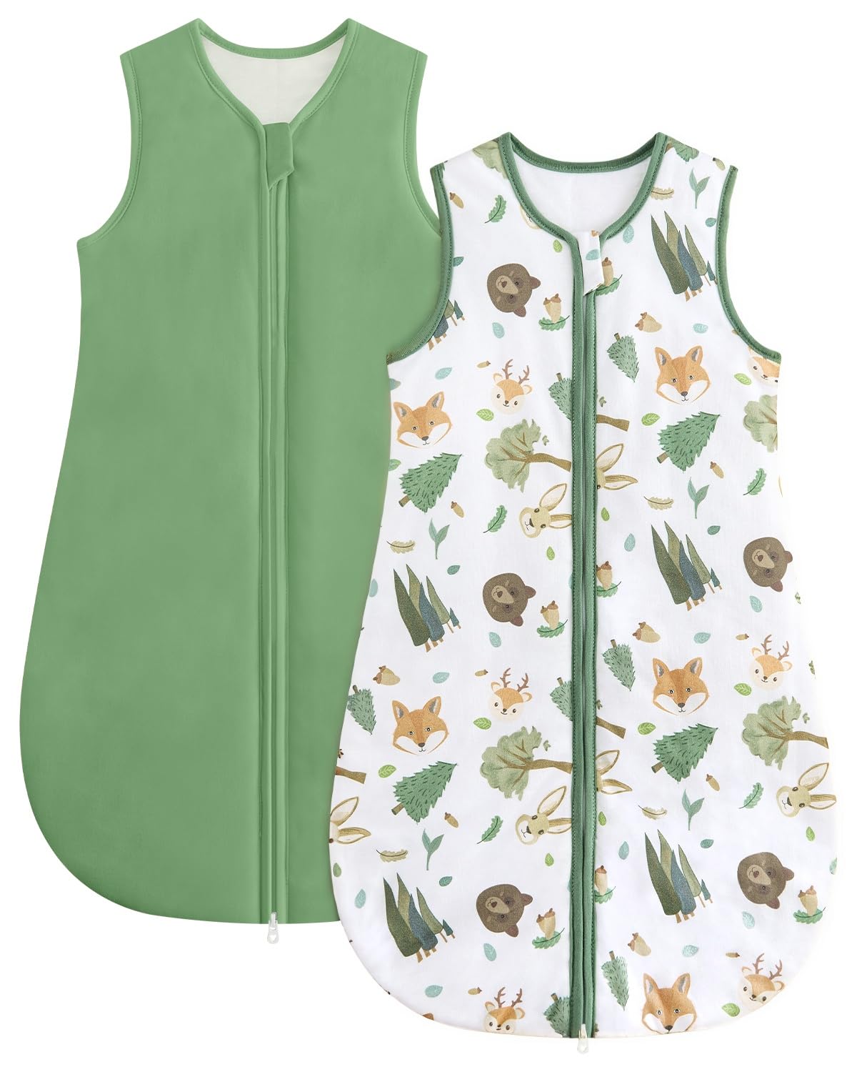 WYTbaby Baby Sleeping Bag, 1.5 Tog Cotton Sleep Sack, Baby Wearable Blanket for Newborn & Infant Green Fox 12-18 Months
