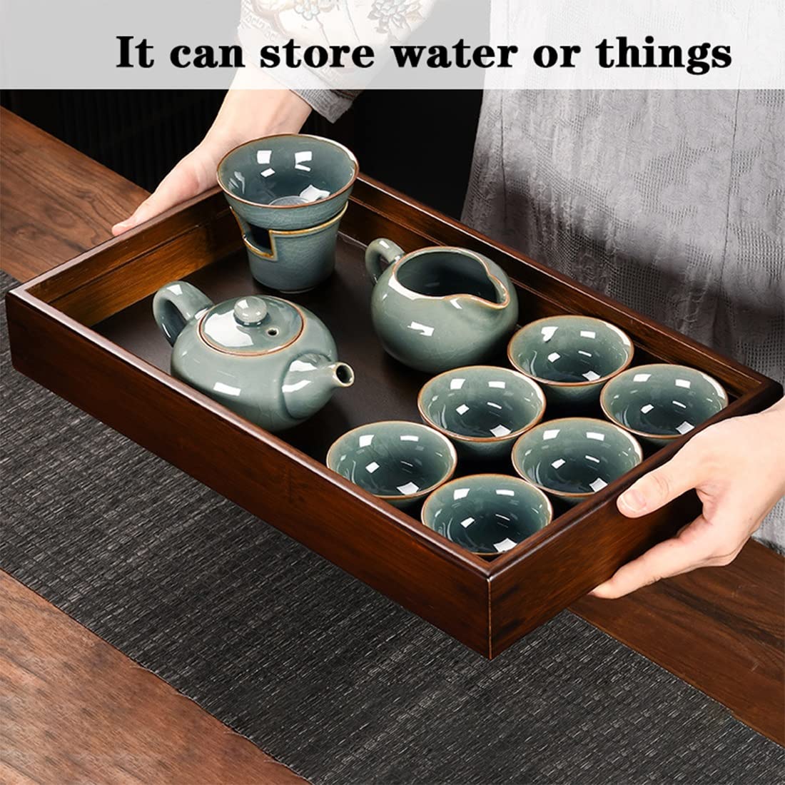 Tee-Tablett Wasserspeichertyp Bambus Japanischen/chinesischen Gongfu Tee Tisch,Teetisch Aus Bambus Für Chinesische Teezeremonie Langlebig Und Verfeinert (Size : 38x23x5.5cm)
