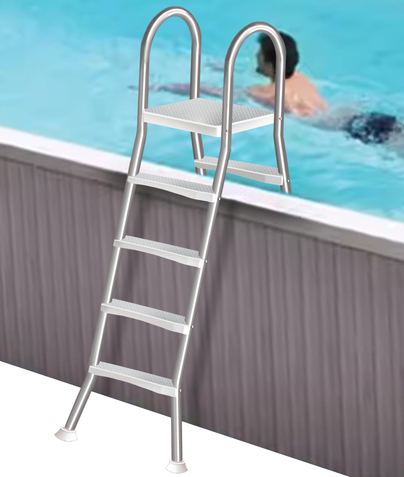 Scala per piscina rialzata 250 kg, scala in acciaio inox a 4 gradini per piscina rialzata da 135 cm, scala per piscina a doppio lato con gradini rimovibili