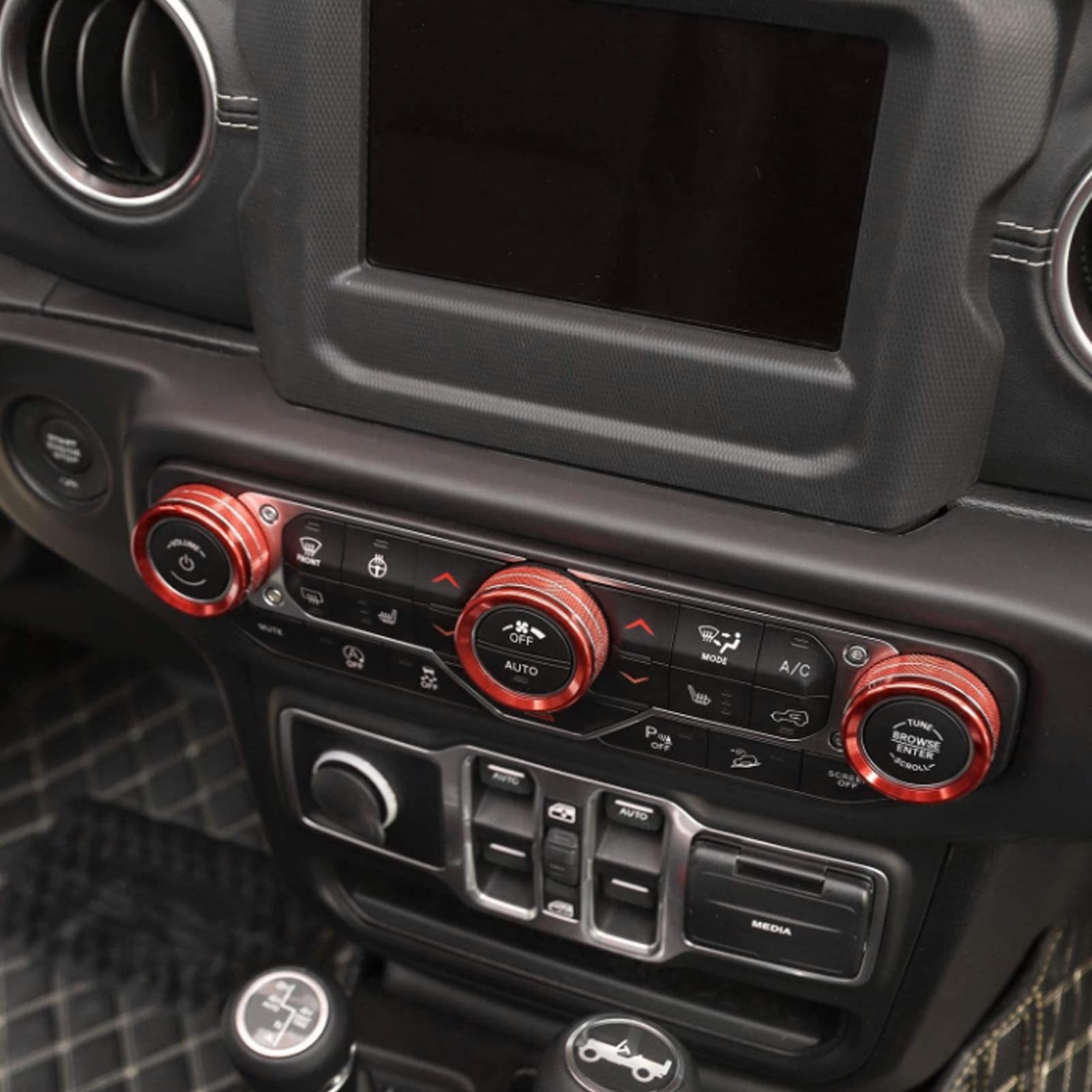 Wykończenie pokręteł przełączników, osłona gałki klimatyzacji ze stopu aluminium Pasuje do akcesoriów dla Jeep Wrangler JL 2018-2021(Red)
