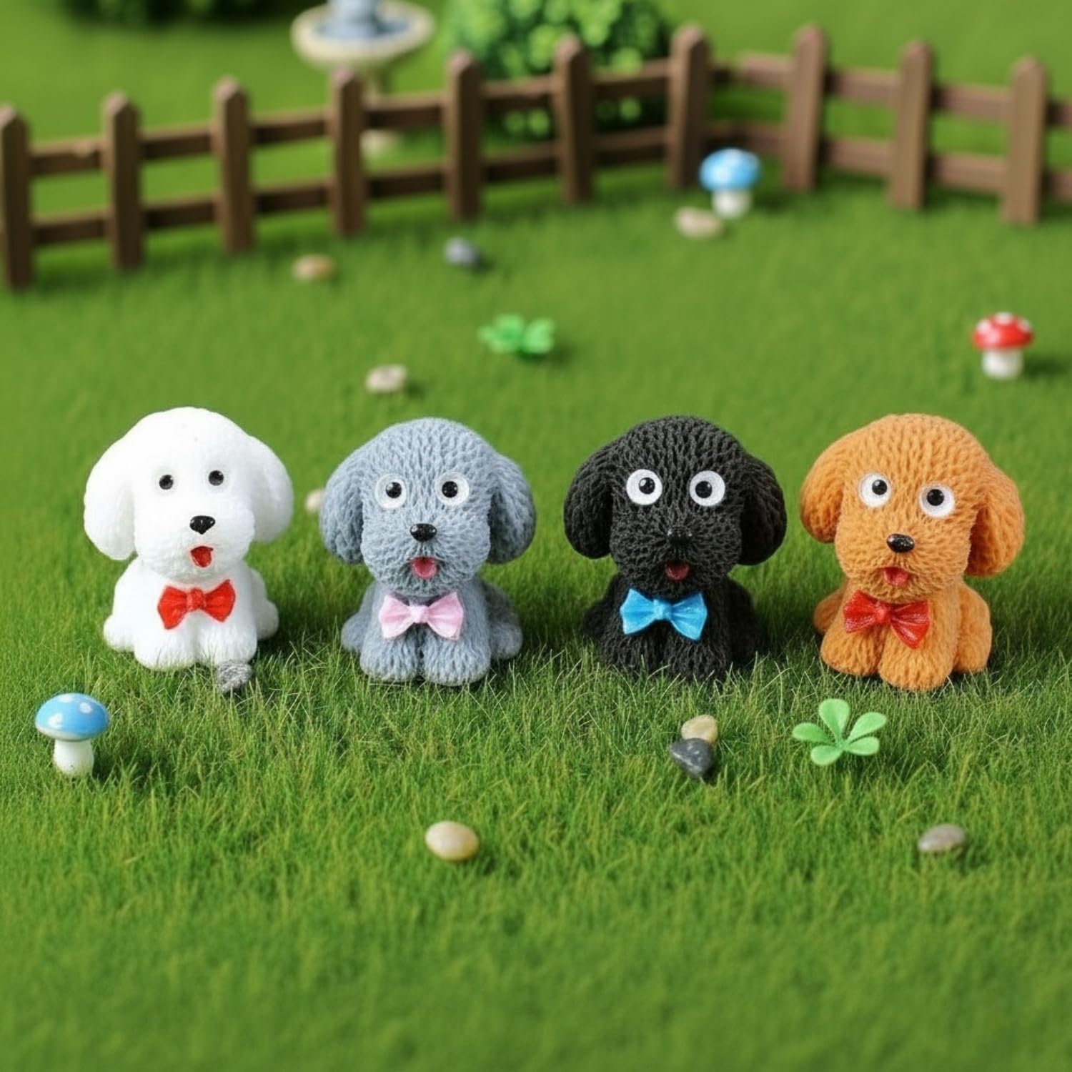 Ascension 4 Pcs Cartoon Puppy Ornaments Cute Miniature Dog Figurine Animal Dog Characters Toys for Home Garden Dollhouse Cake Topper Decoration Multicolor Dog Puppy Miniature