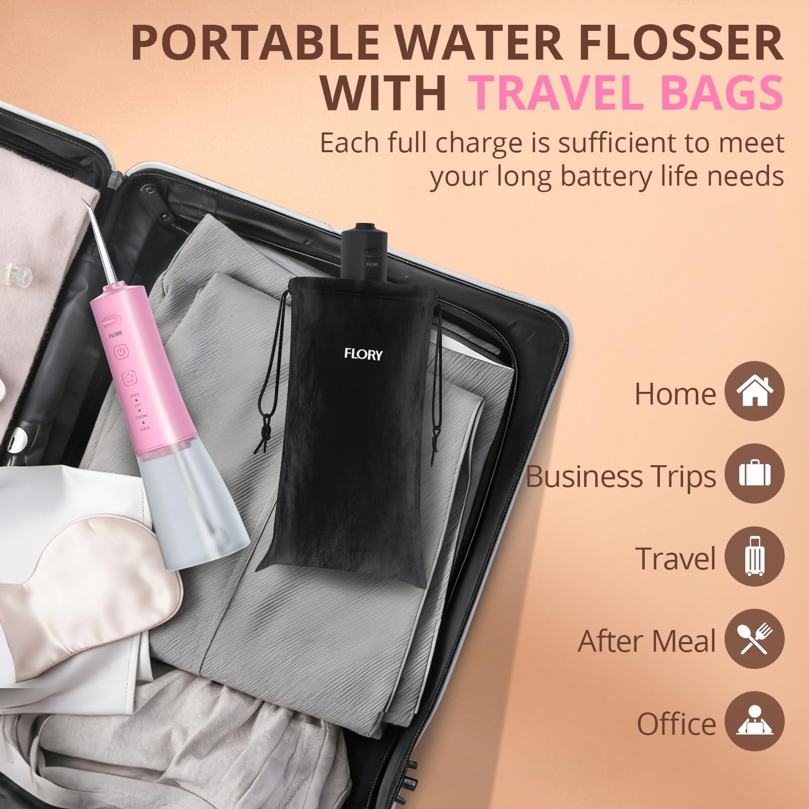 Paquete de 2 irrigadores dentales para dientes, portátil, inalámbrico, para parejas, hilo dental de viaje con 3 modos y 12 puntas, recargable e impermeable IPX7, limpiador dental portátil de viaje