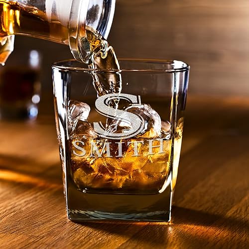 Miniatura 10 de Vaso de whisky personalizado para hombre, monograma de vestigio, 12 onzas, fondo azul, grabado, doble anticuado, rocas, cóctel, vaso de bourbon,