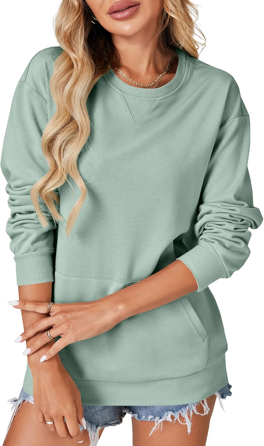 OPOIPIN Women's Crew Neck Casual Long Sleeve with Pocket Sweatshirt Pullover Tops - Image 6