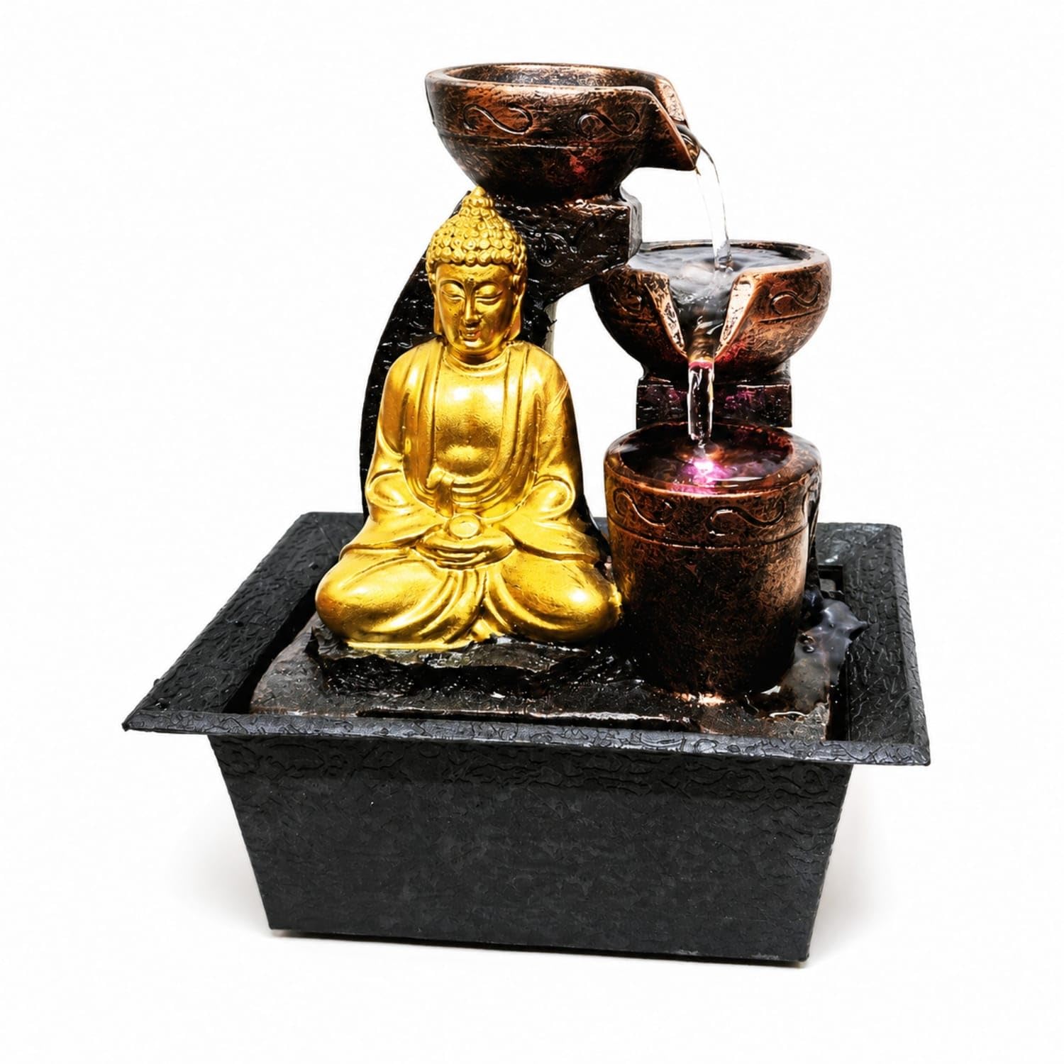 3-Tier Buddha Fountain Tabletop Resin Fountain with Bowls Decorative Peaceful for Meditators, Meditation Corner, Living Room, Office Desk, EU Plug-image-38