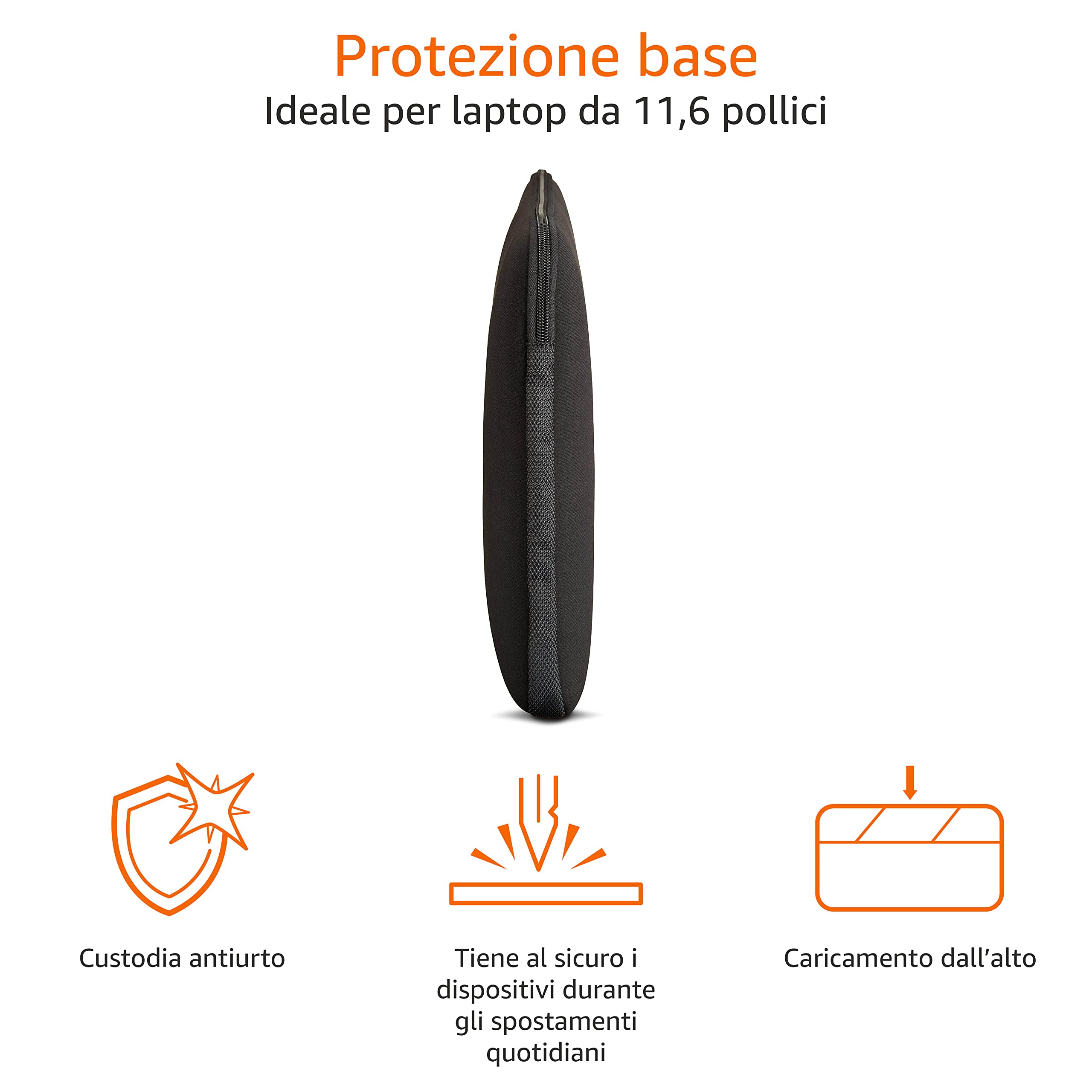 Amazon Basics, custodia per laptop per da 29,5 cm (11,6 pollici, Chromebook, MacBook Air), Nero