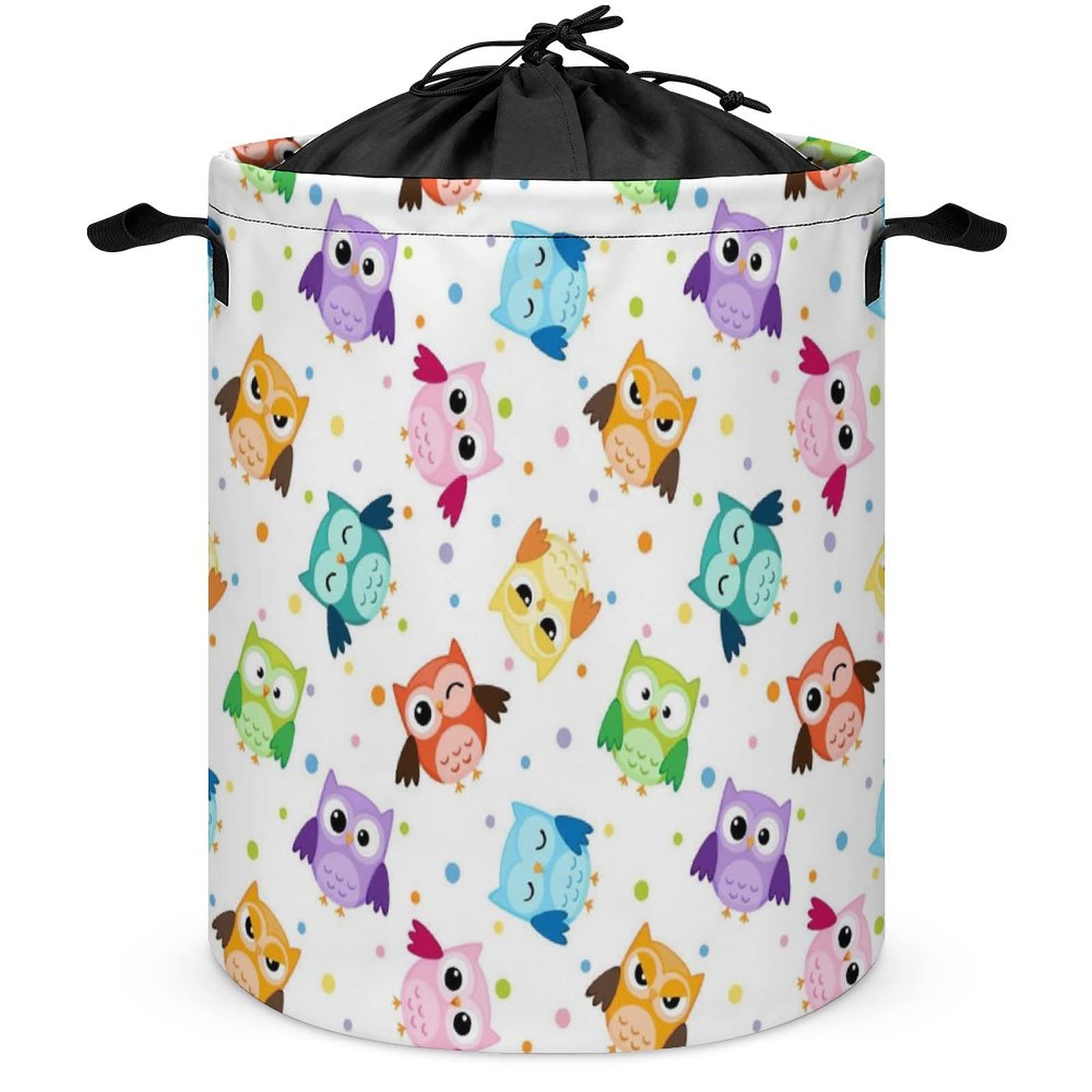 CTOITLKF Laundry Hamper, Cute Owl Funny Owl Pattern Laundry Basket, Drawstring Closure Storage Basket for Bedroom Bathroom