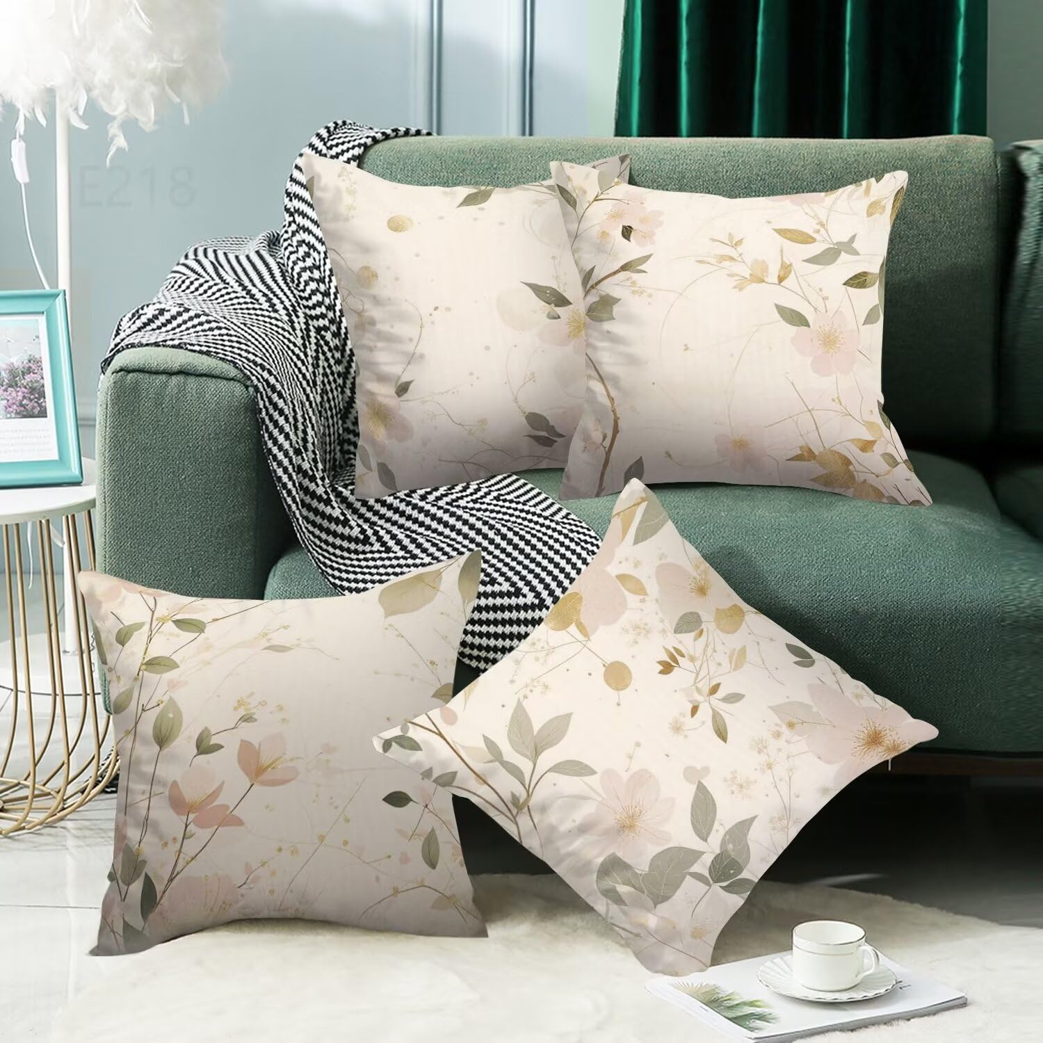 Pianura Federe Cuscini Divano 50x50cm,4 Pack Fiore Estate Esterno Cuscini per Divano,Doppio Lato Quadrato Morbido Cuscini Divano,per Divano Soggiorno Sedia Autunno Dekoration Cuscino,Regali LY-218