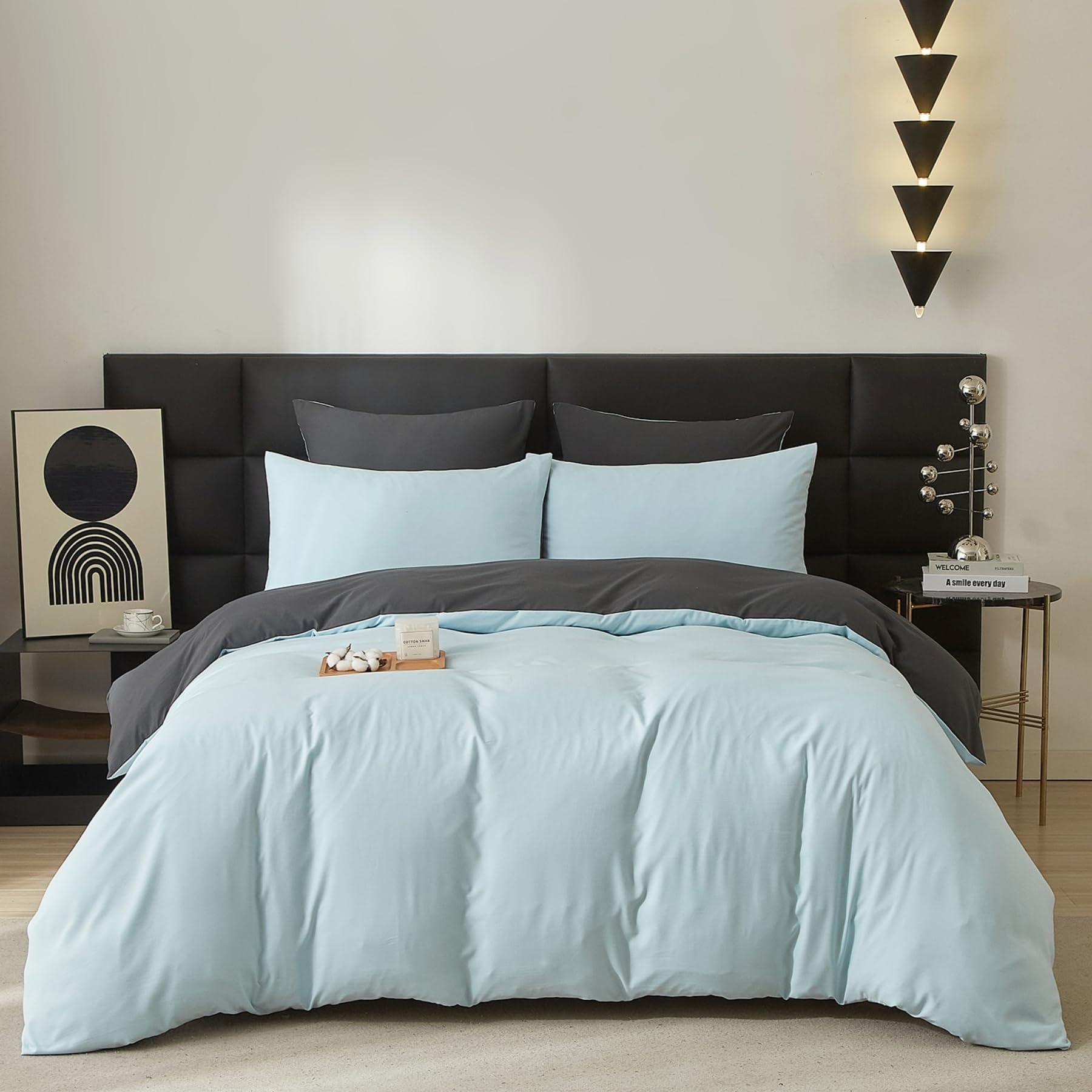 Gezu Baumwolle Bettwäsche Blau Babyblau Grau 200x200cm 3 Tei