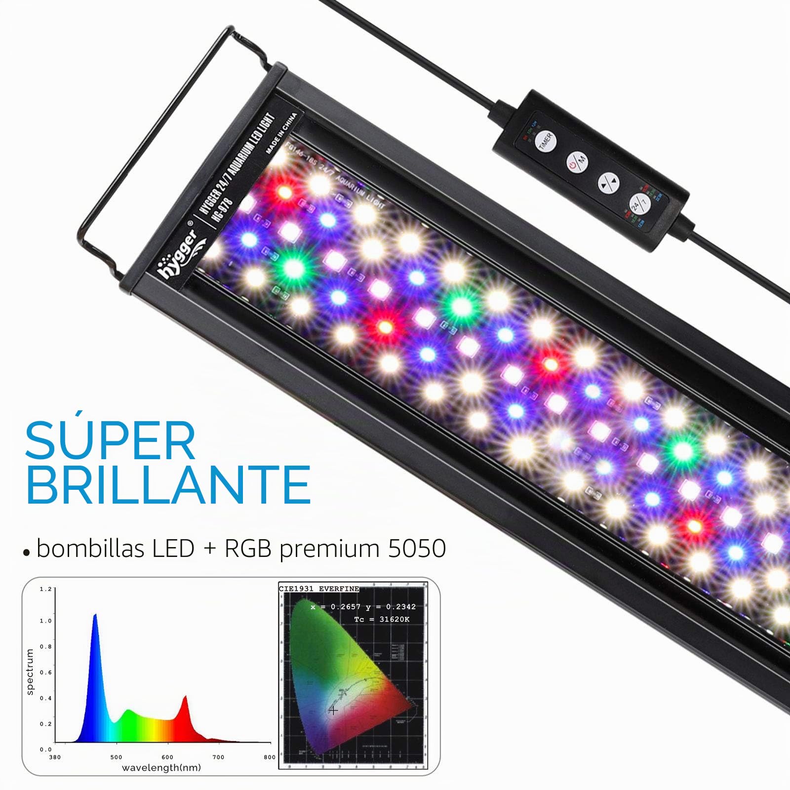 Hygger Luz LED para acuario con temporizador, ciclo de iluminación 24/7 y modo de bricolaje, luz de tanque de peces de espectro completo para tanque plantado de 18 a 24 pulgadas