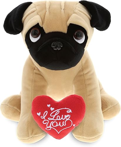 DolliBu I Love You - Peluche de San Valentín con ojos grandes, lindo animal de peluche con corazón rojo y nombre, regalo personalizado para el día