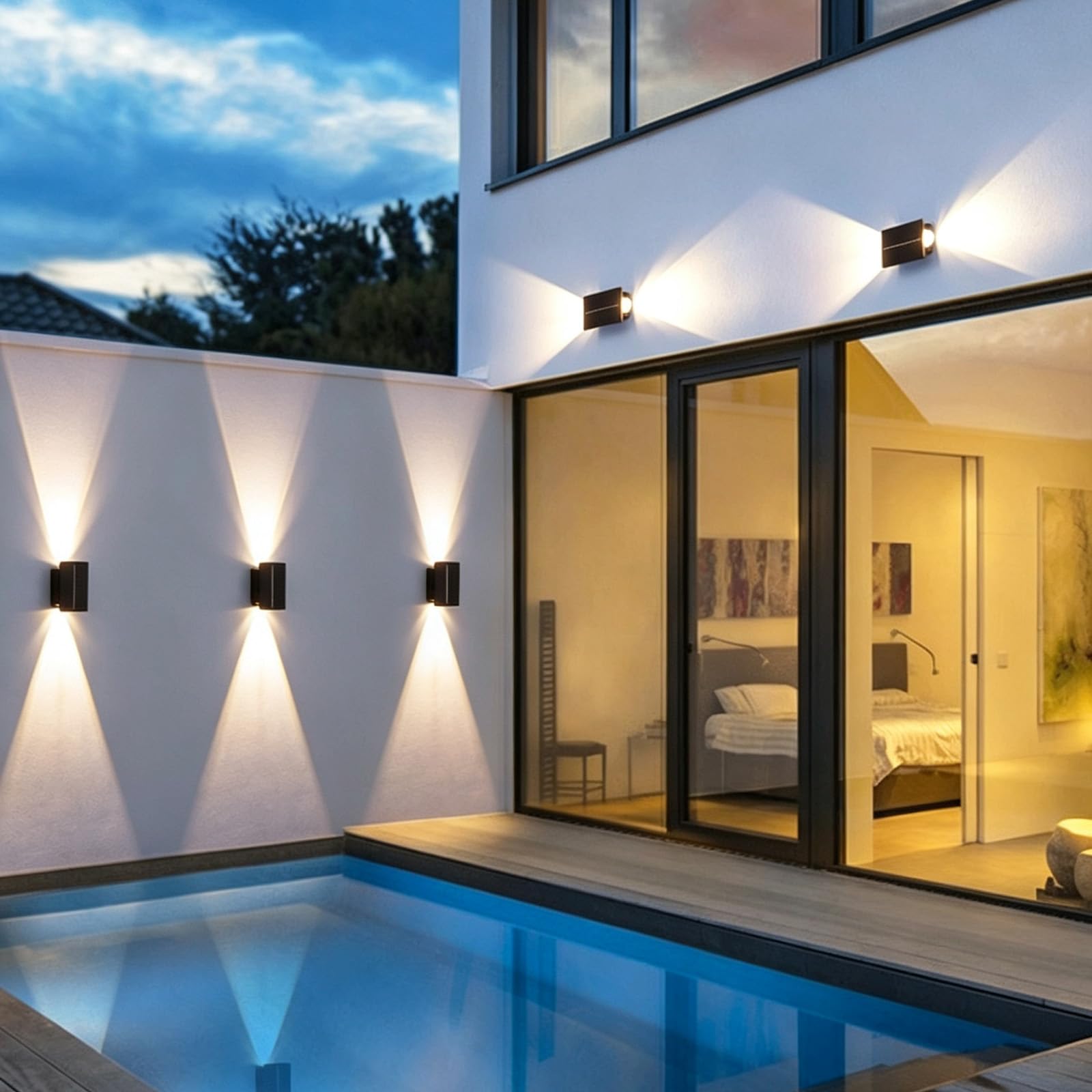 Lampada Solare da Esterno LED Applique da Parete Up & Down Impermeabile IP65 Iluminazioni per Pareti Solari Esterno Luce da Parete Corridoio Balcone Giardino Terrazzo (Luce Calda,12 teste)