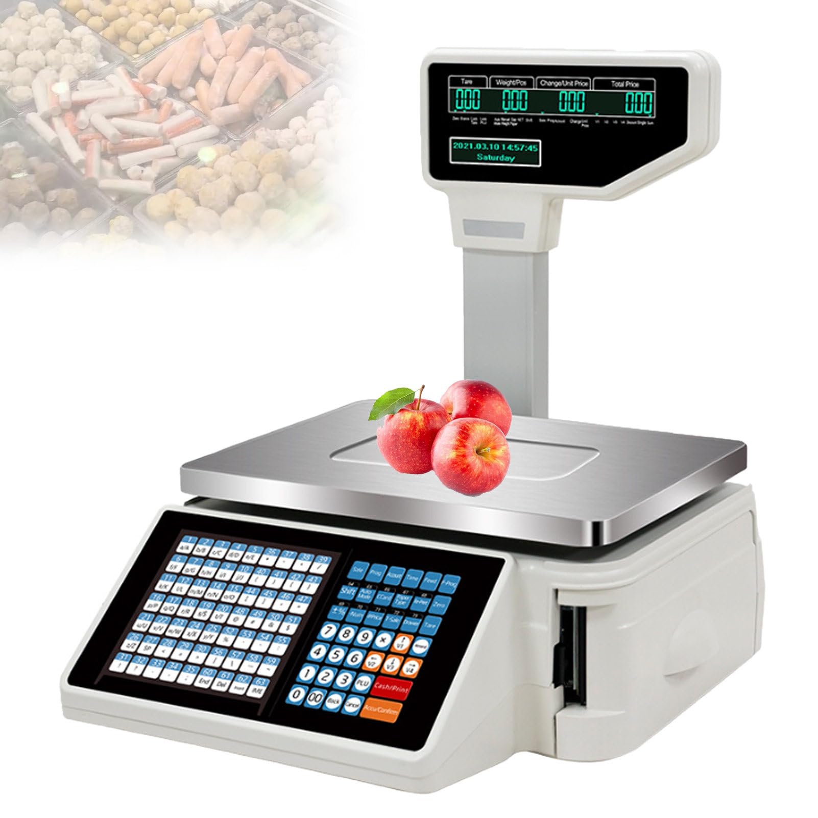 Pvxa 30kg Electronic Price Computing Scale Pole Display, Label Printing Scale,Back Front Dual Display,for Supermarket/Retail Store Specification1