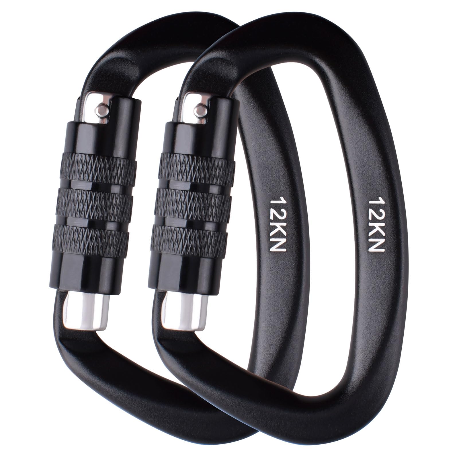 Azarxis 12 kN Carabiner Clips, Heavy Duty Carabiners Aluminium D Ring Lightweight for Hammock, Camping, Hiking, Backpack, Dog Leash, Gym, Backpack, Harness (12kN - Black - 2 Pcs) โ image 1