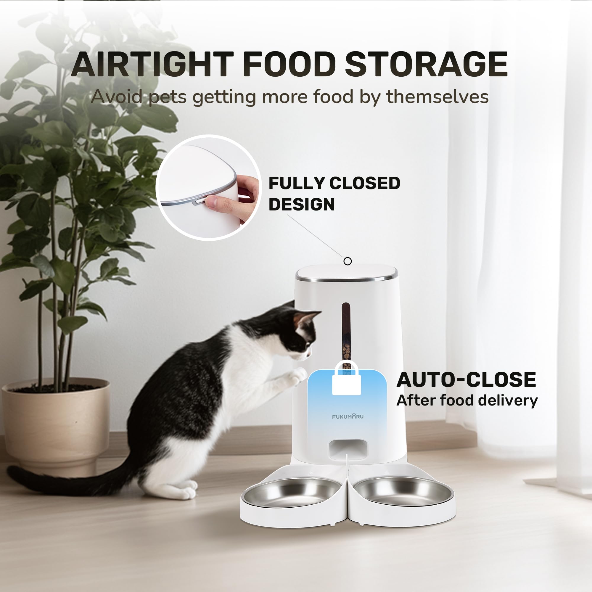 FUKUMARU Automatic Cat Feeder, 4L Dog Feeders with Double Bowls, Support DIY Meals and Timed Control WiFi Cat sFood Dispenser, Suit for Most Pet Food - image 2