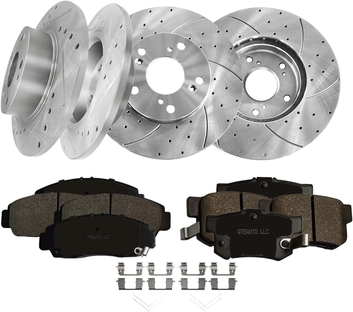 PM Auto Set of 12 Front 282mm-Rear 260mm Drilled Slotted Disc Brake Rotors-Ceramic Brake Pad kit Replacement For 2003-2007 Honda Accord