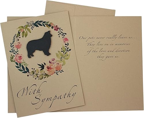 Miniatura 3 de Tarjeta de condolencia de corona floral de pastor australiano Felicitación de condolencias de mascotas hecha a mano de 5 x 7 Tarjeta base marrón