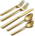Cube Gold 20-Piece Forged Silverware Set Stainless Steel Flatware Set,Service for 4,Matte Satin Polished Cutlery Set,Dishwasher Safe