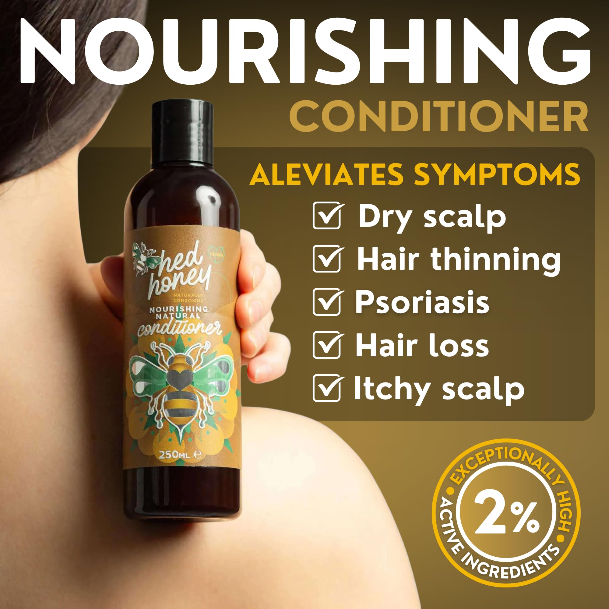 HedHoney Naturals NOURISHING NATURAL CONDITIONER 250ml, Vegan, Sulphate Free, Fragrance Free Hair Conditioner with Rosemary - Image 2