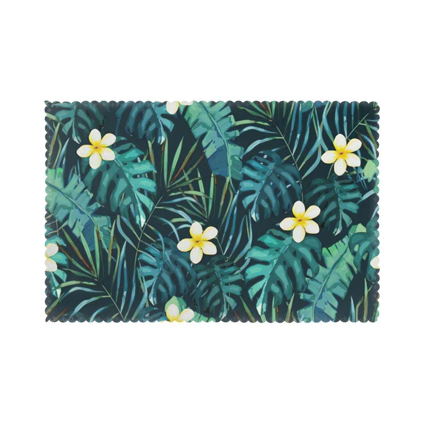 Hawaiian Print Placemats Set Of 6, 12x18 Inch Polyester Washable Heat Resistant Kitchen Dining Table Mats