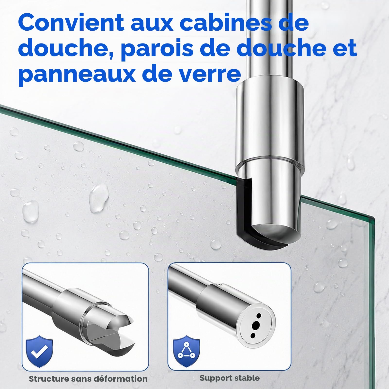 Barre Stabilisation pour Douche, 56 cm Barre Fixation en Acier Inoxydable 304 pour Parois Douche avec Articulation Pivotante à 360° Support pour Paroi Douches pour Verre 6 à 10 mm