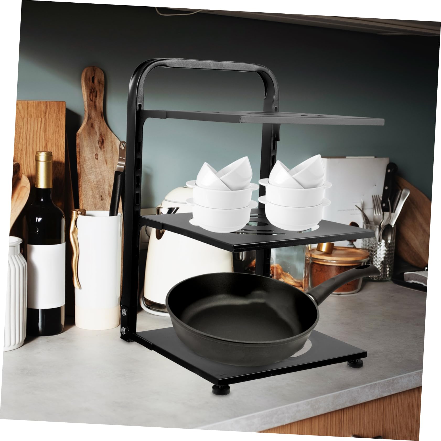 POPETPOP Organizzatore Per Pentole Regolabile Per Pentole Da Cucina in Acciaio Al Carbonio Organizer Per Padelle e Vaporiere Portapentole Multistrato Per Impieghi Gravosi