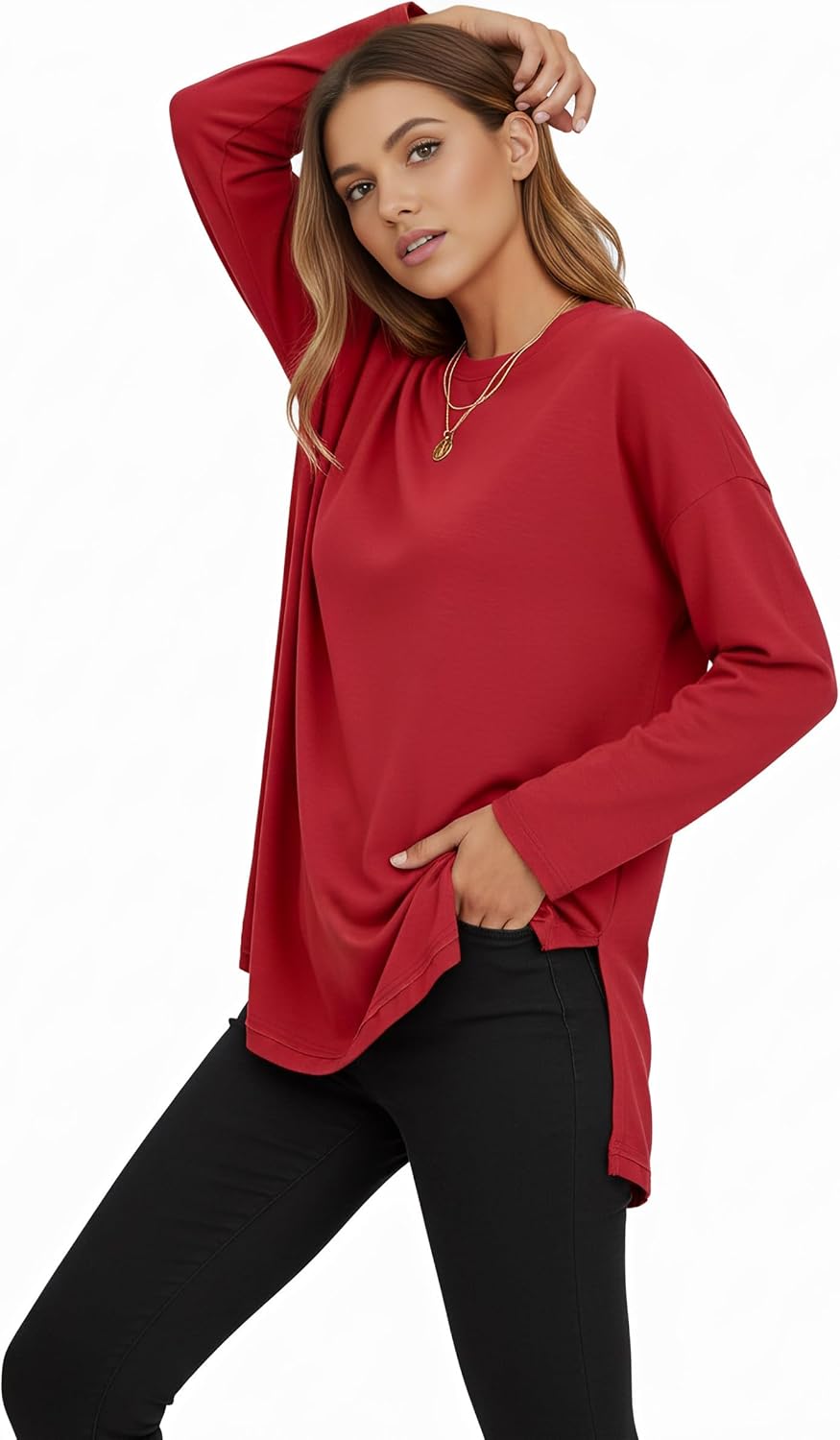 Tankaneo Womens Long Sleeve T Shirts Gym Crewneck Basic Tee Oversized Tops Workout Sweatshirts Loose Fit 2025 - Image 4