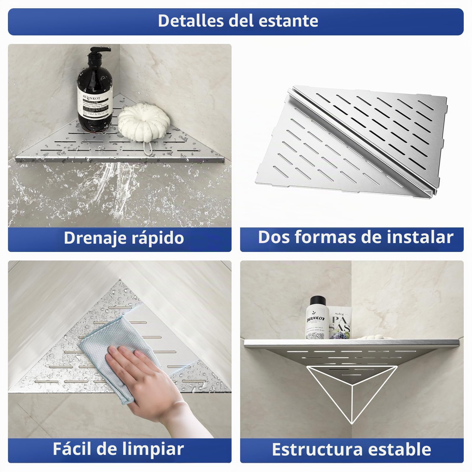 Estantería de ducha esquinera de acero inoxidable 304 para paredes de azulejos, estante empotrado para la renovación del cuarto de baño (cepillado, 305 mm)