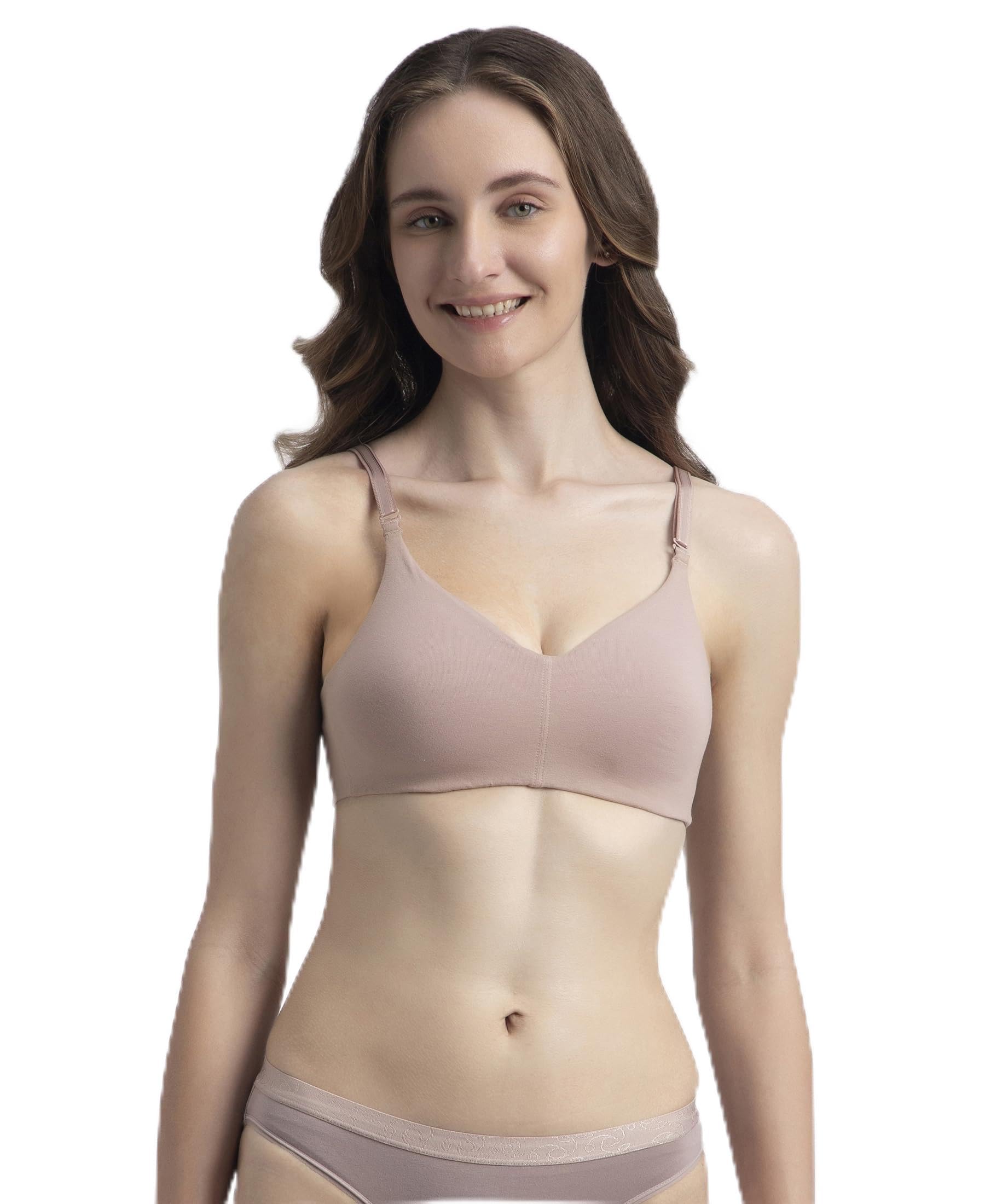 jockey FE93 Women's Wirefree Non Padded Super Combed Cotton Elastane Stretch Full Coverage Everyday Bra with Concealed Underband_Mocha_38D-picture-11