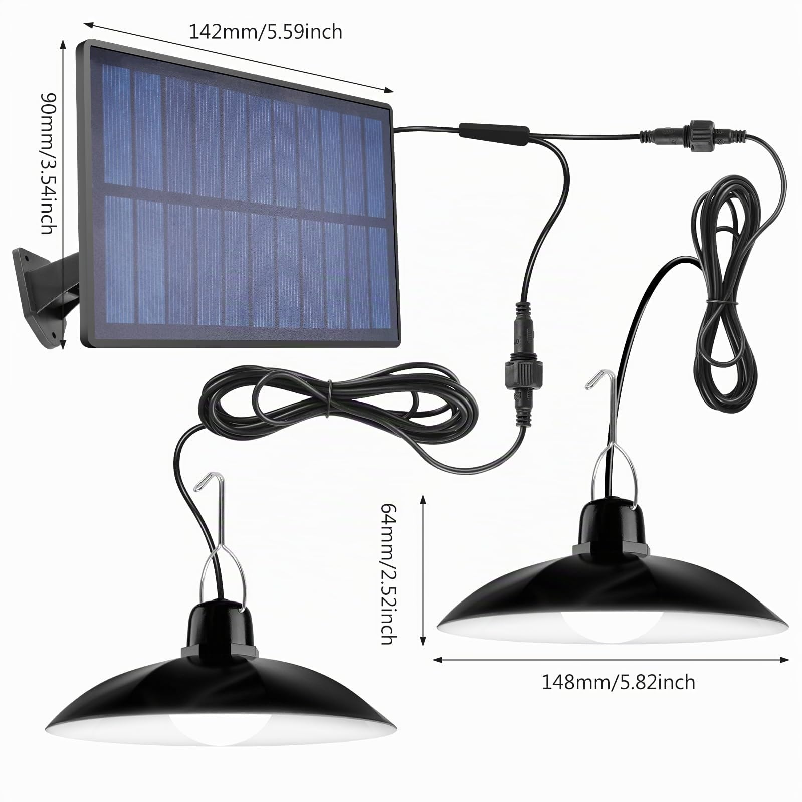 Lampade solari per interni ed esterni, lampada solare con telecomando, lampada a sospensione LED solare IP65 resistente all'acqua, lampade solari per esterni con cavo da 10 m, lampada a sospensione