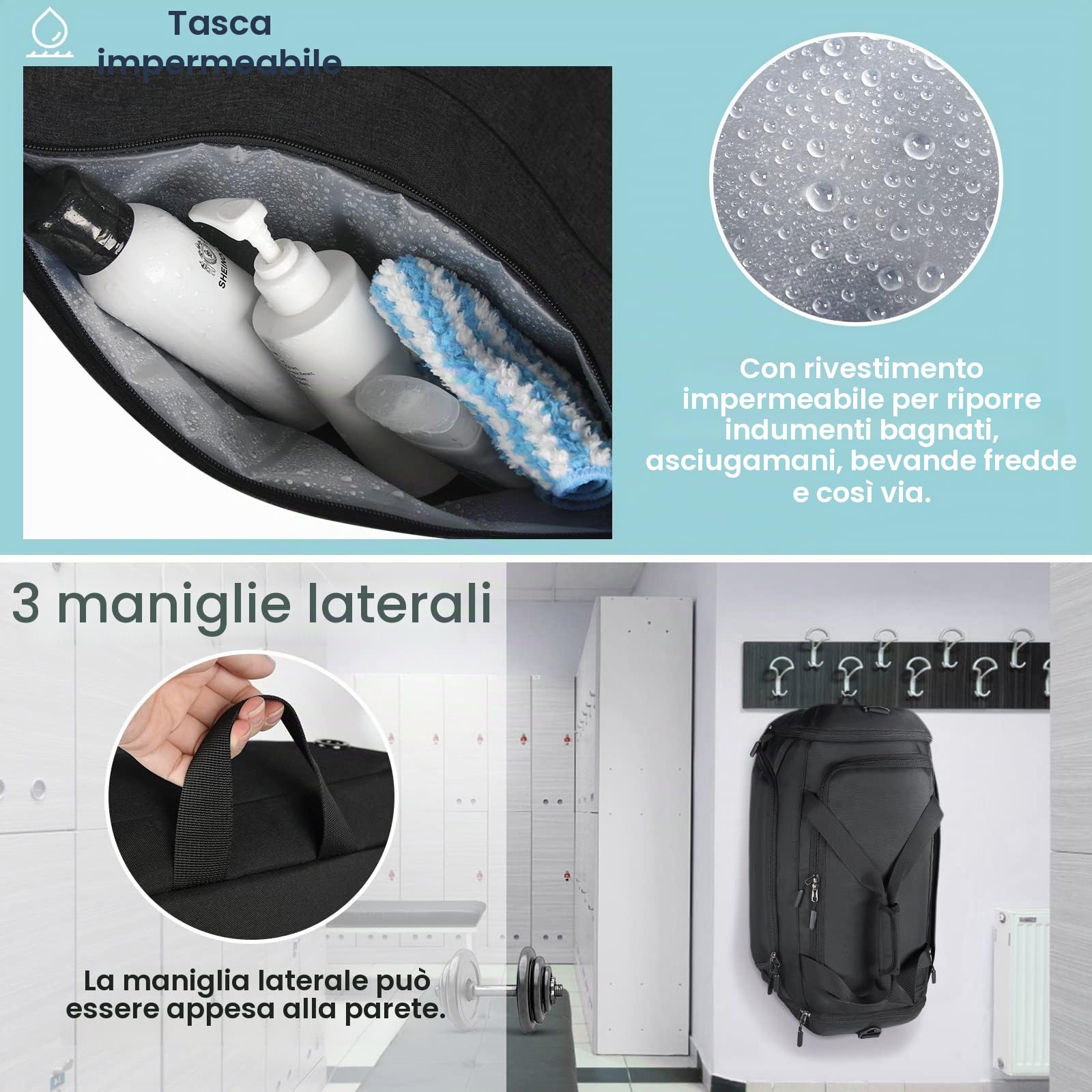 RAINSMORE Borsone Palestra Uomo Borsone da Viaggio Grande Borsa Palestra Donna con Scomparto Scarpe e Tasca bagnata Duffel Bag Gym Bag 55L Nero