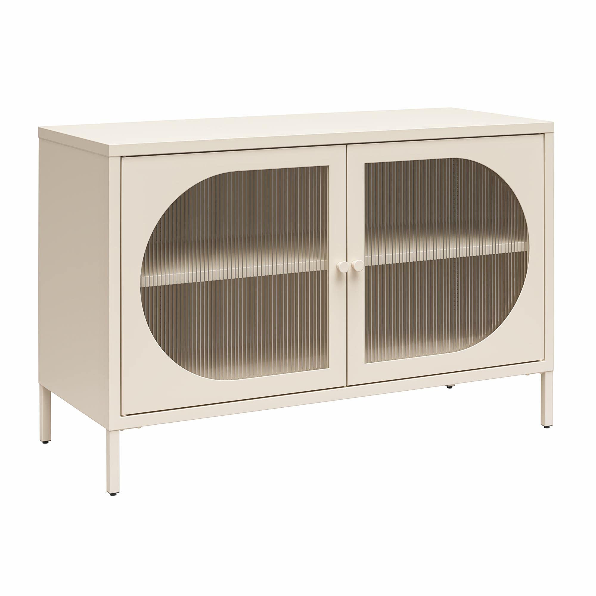 Luna Wide Accent Cabinet with 2Doors FluWed Glass Parchmen White, 100x40x64 cm