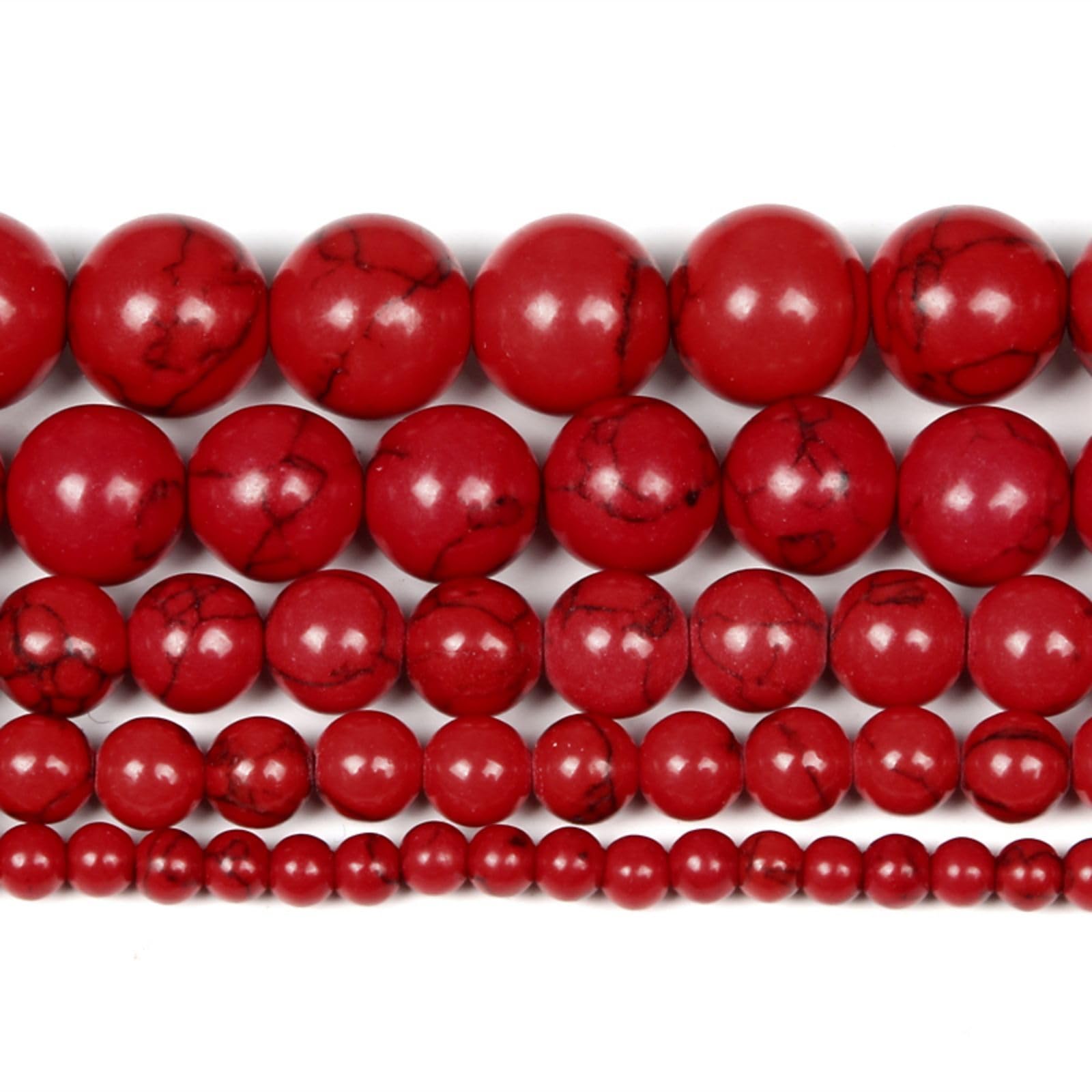 58 perline rotonde in pietra turchese con linea rossa da 6 mm per la creazione di gioielli fai da te, braccialetti e collane.