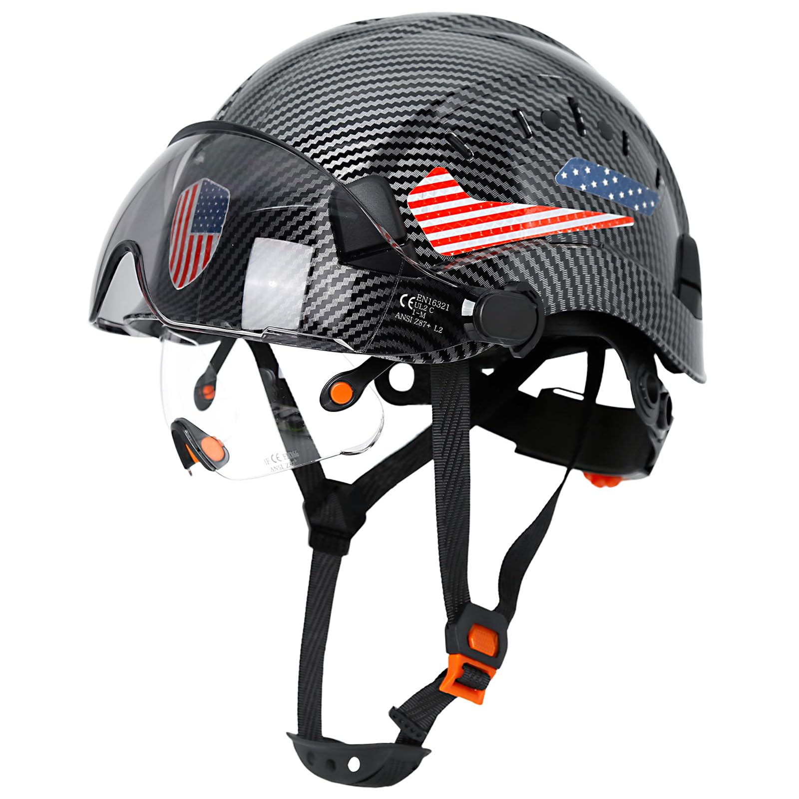 Perldverge OSHA Approved Construction Hard Hat with Dual Visor - Vented Hard Hats with Visor Sun Glasses, ANSI Z89.1 Type 1 Class C Chainsaw/Arborist