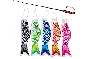 5PCS Japanese Koinobori Windsock with Telescopic Handheld Flagpoles