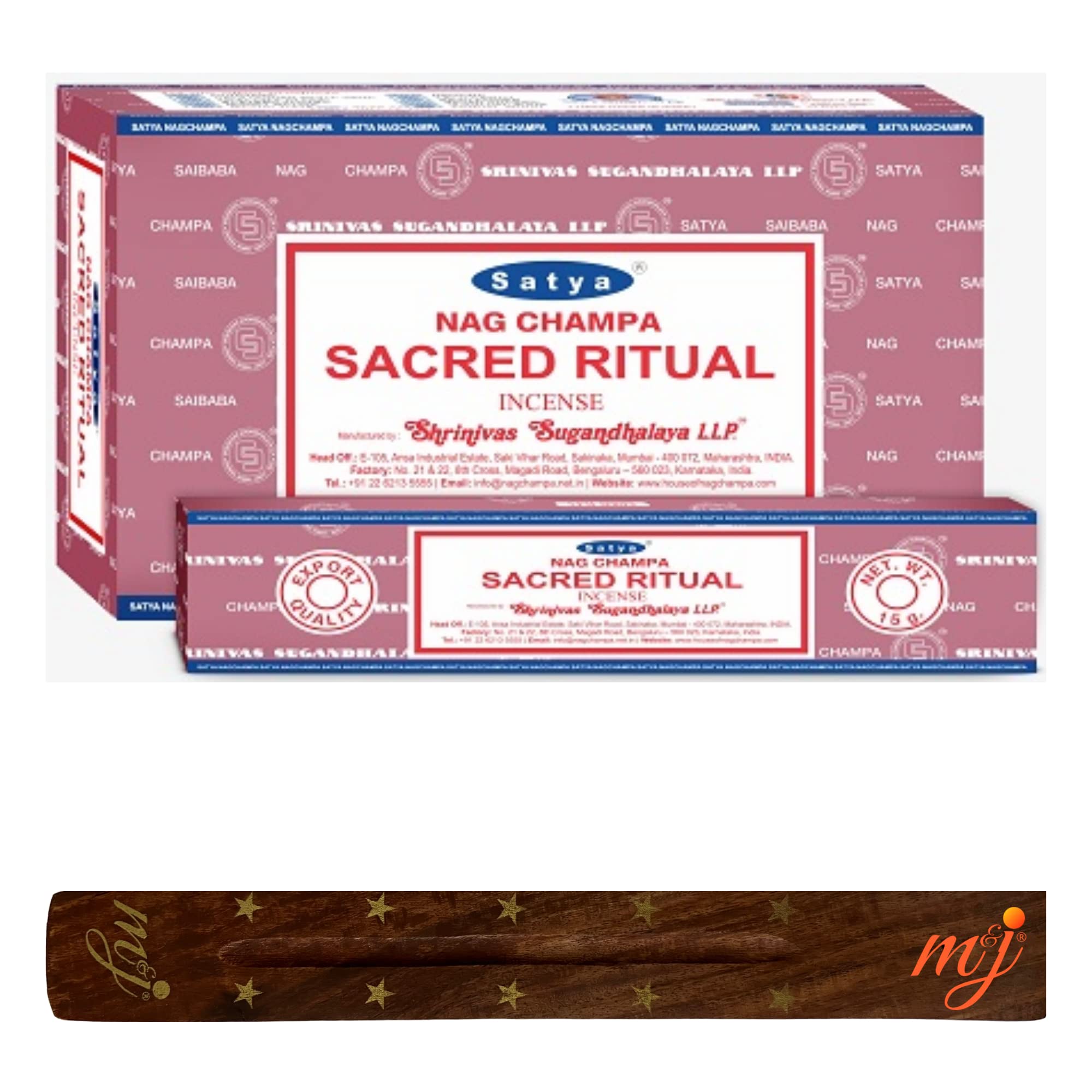 M & J Original Satya Nag Champa Sacred Ritual Incense Sticks | With M&J Incense Sticks Holder | Full Box | For Aromatherapy, Spa, Yoga, Weddings, Meditation, Healing, Positivity And Relaxation
