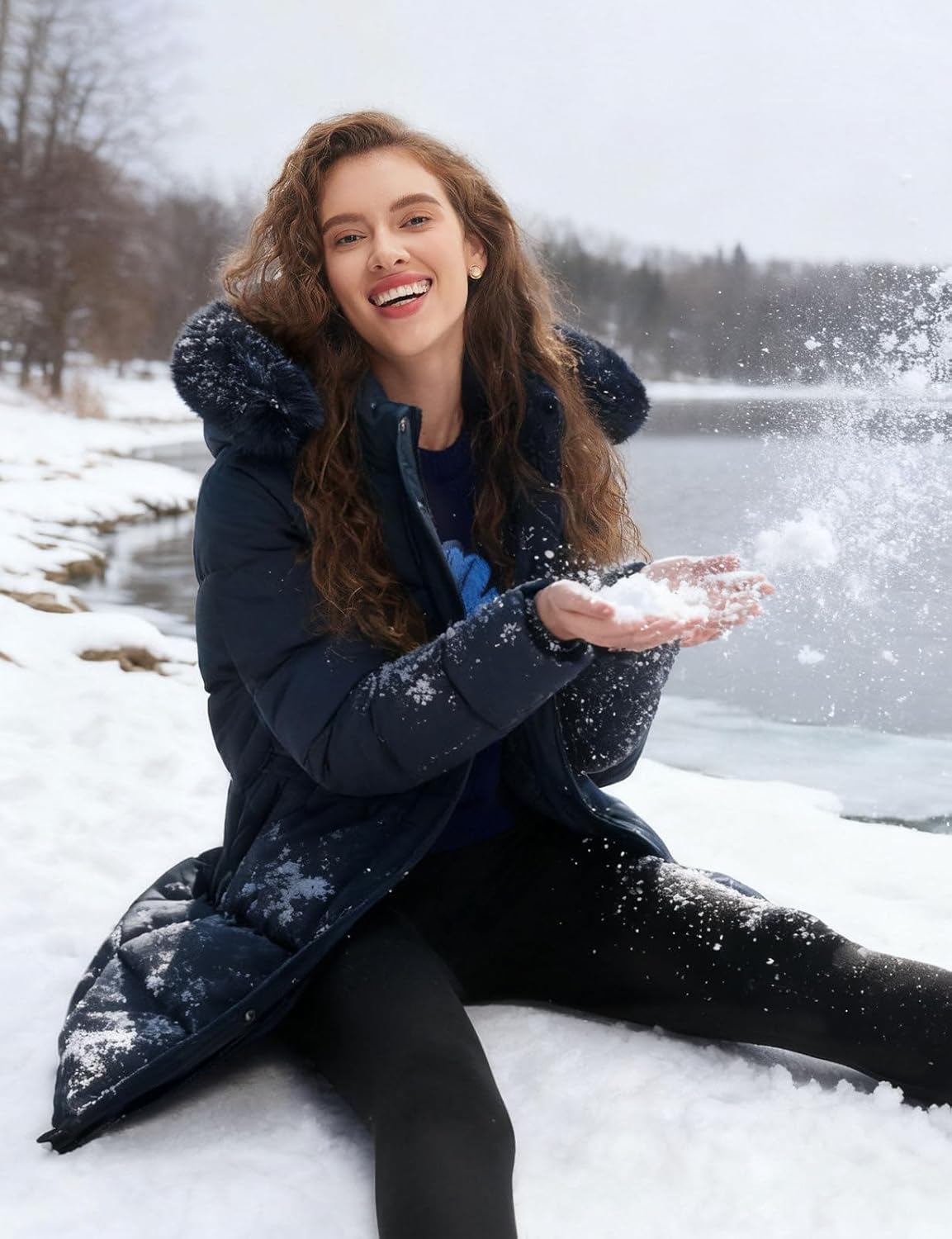 ASPO Women's Winter Warm Coats Waterproof Thick Fleece Lined Down Puffer Jacket 5 Pockets Long Parka Faux Fur Detachable Hood - Image 2