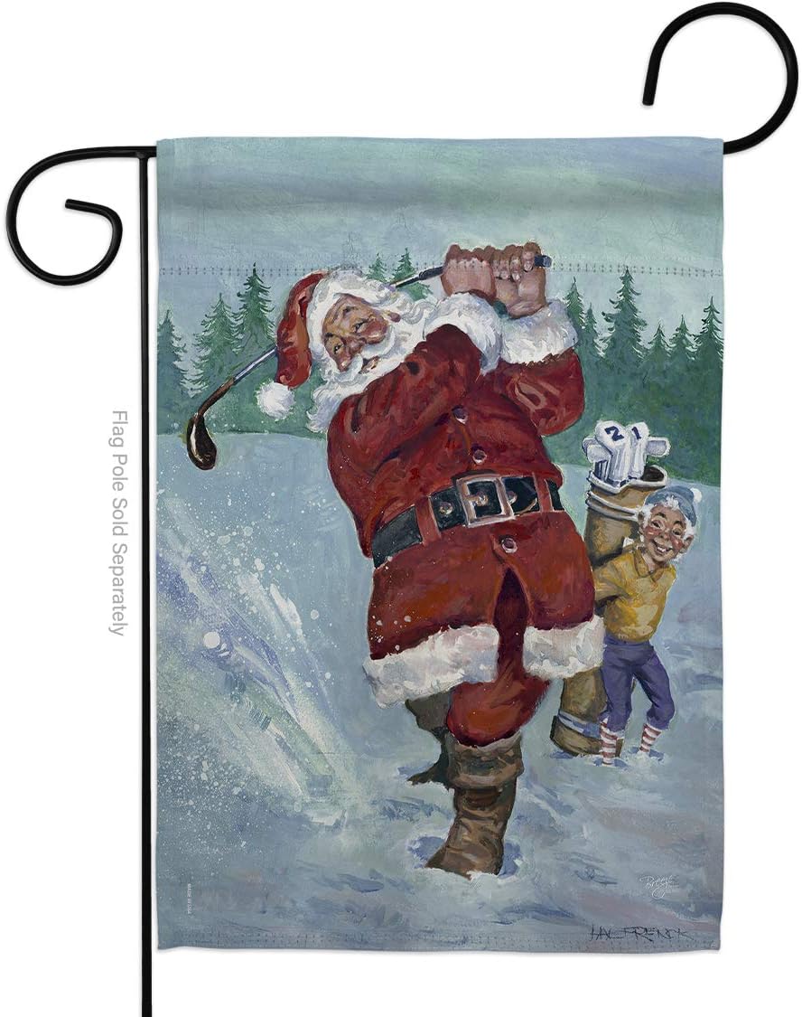 Golfing Santa Flag Christmas Decorations Winter Seasonal Garden Snow Breeze Decor Merry Xmas Banner Room Wall Art Patio Porch Lawn Small Feliz Navida Tapestry Outdoor Gifts For Grandma Made In USA