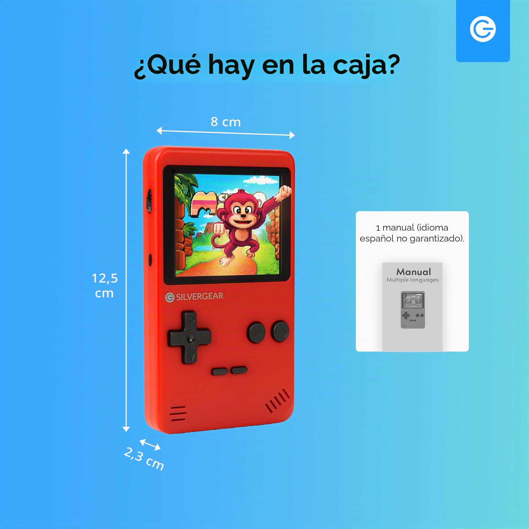 Silvergear® Consola Retro Portátil | Videoconsola Retro Arcade con 240 Juegos Clásicos en 6 Categorias | Mini Consola con Juegos Retro para Niños y Adultos | 12,5x8x2,3 cm | Rojo