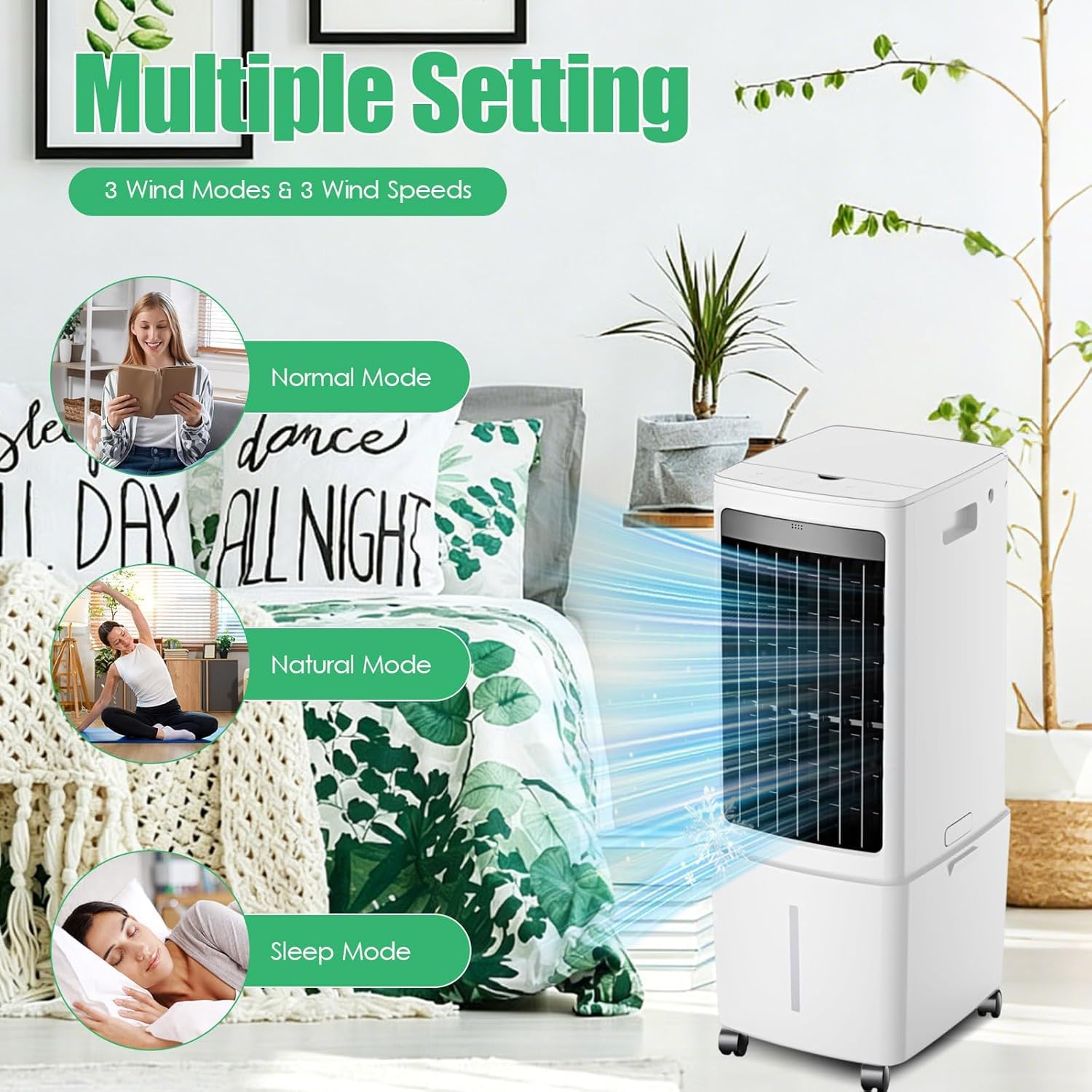 Klimaanlage Mobil 80W, 1-seitiger Klimaanlage Ohne Abluftschlauch, 3 Modi, 120° Oszillation, 7.5h Timer, Leise, Fernbedienbar, Verdunstungskühler für Zuhause Schlafzimmer