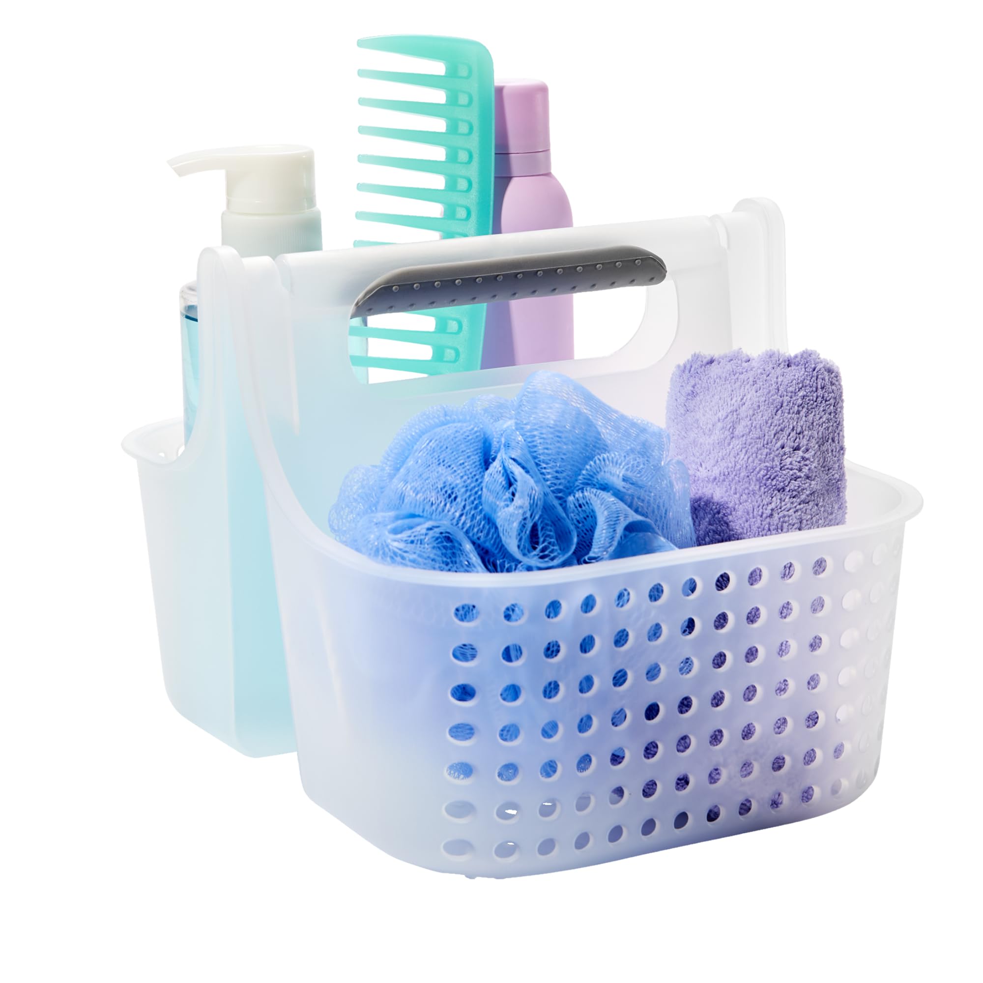 Photo 1 of madesmart Portable Shower Caddy, Hold Soap, Shampoo, Hair Supplies and Beauty Products, Cleaning Supplies Organizer for Home, Dorm, Plastic Shower Tote, Soft Handle, Frost