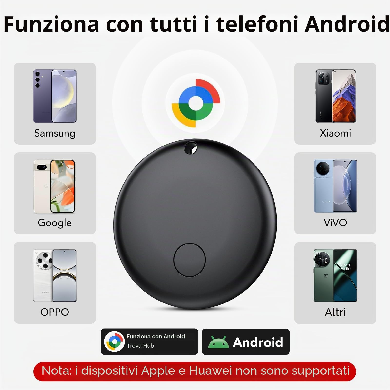 Android Smart Tag Tracker con Google Find Hub IP68 Impermeabile Bluetooth Localizzatore Custodia Protettiva 4 Nero