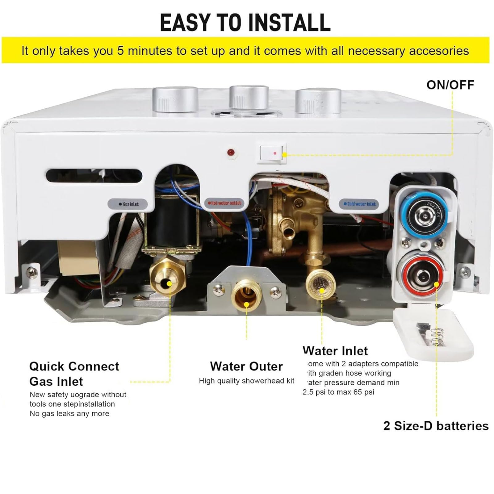 Calentador de Agua a Gas, 16L Calentador de Agua LPG Instantáneo, Calentador de Agua Sin Tanque Con Pantalla LED, Para Duchas al Aire Libre [Clase de eficiencia energética A]